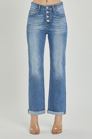 RISEN Kendall High Rise Button Fly Ankle Straight Leg Jeans