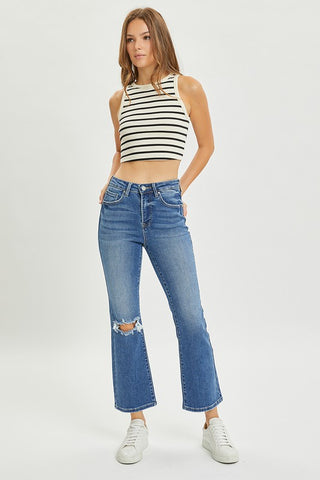 RISEN Sadie High Rise Distressed Ankle Length Flare Jeans