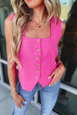 Powerful Vibes Square Neck Pink Vest