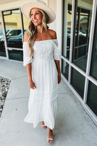 Miss You Most Lace Off White Midi Dress