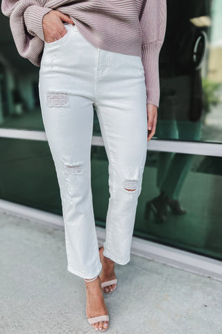 RISEN Libby Tummy Control Off White Straight Leg Jeans