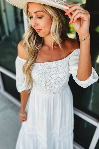 Miss You Most Lace Off White Midi Dress