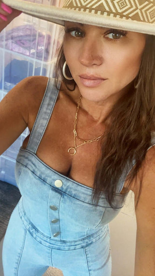 Alaina Square Neck Super Flare Denim Jumpsuit - Simply Me Boutique