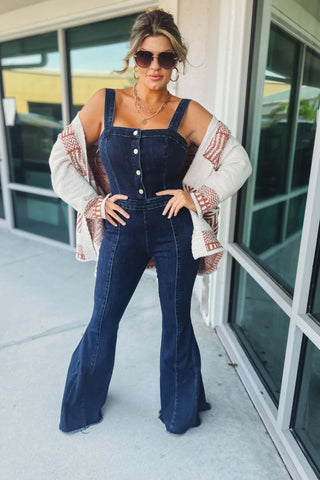Alaina Square Neck Super Flare Denim Jumpsuit - Simply Me Boutique