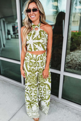 All Good Things Crop Halter Top Pants Set - Simply Me Boutique