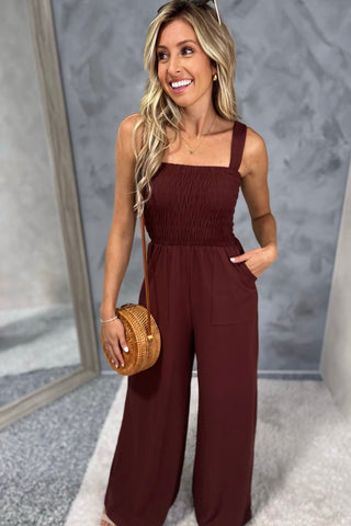 All I Need Wine Smocked Jumpsuit - Simply Me Boutique
