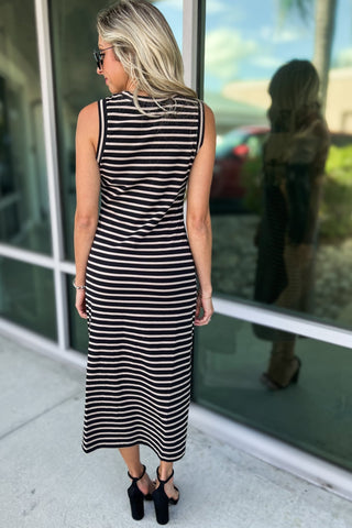 Always a Classic Striped Midi Dress Black - Simply Me Boutique