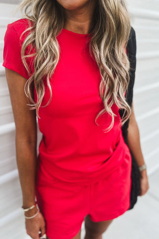 Basic Red Fitted Tee - Simply Me Boutique