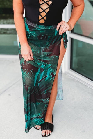 Black Palm Leaf Maxi Skirt Cover Up - Simply Me Boutique