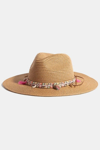 Boho Braided Shell And Tassels Strap Straw Sun Hat - Simply Me Boutique