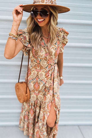 Boho Dreams Cream Ruffle Wrap Dress - Simply Me Boutique