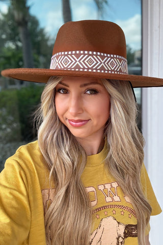 Brown Boho Stripe Pattern Fedora Hat - Simply Me Boutique