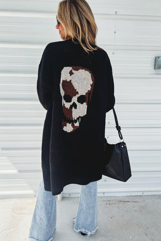 Camo Black Skull Print Sweater Cardigan - Simply Me Boutique