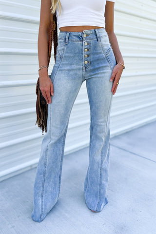 CELLO Sadie High Rise Seam Detail Flare Jeans - Simply Me Boutique