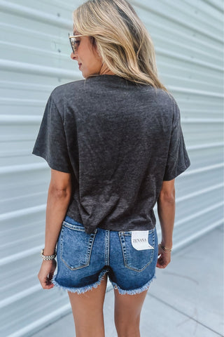 Cherries & Leopard Charcoal Graphic CROP Tee - Simply Me Boutique