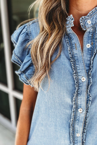 Chic Status Ruffle Chambray Dress - Simply Me Boutique