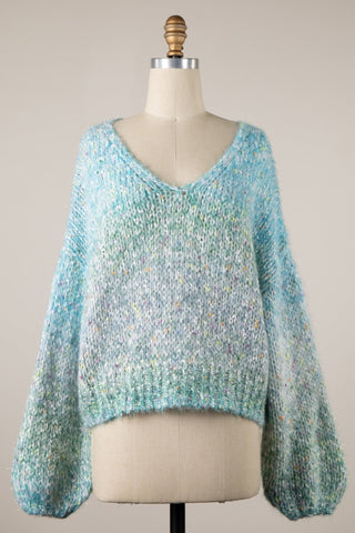 Confetti Metallic Thread V Neck Cropped Sweater - Simply Me Boutique
