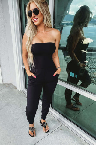 Confidence Boost Strapless Black Jumpsuit - Simply Me Boutique
