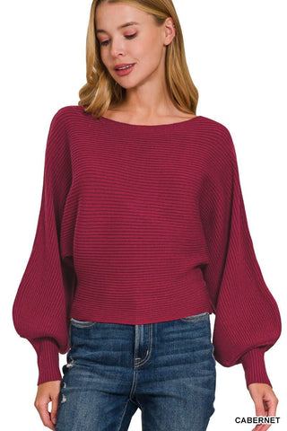 Cozy Ease Boat Neck Balloon Sleeve Sweater 4 COLORS! - Simply Me Boutique