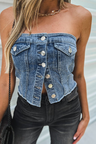 Denim Darling Medium Wash Tube Top - Simply Me Boutique