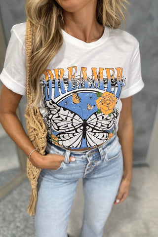 Dreamer Butterfly White Graphic Tee - Simply Me Boutique