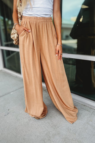 Drift Away Camel Wide Leg Linen Pants - Simply Me Boutique