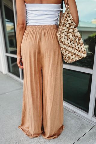 Drift Away Camel Wide Leg Linen Pants - Simply Me Boutique