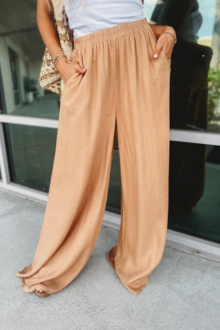 Drift Away Camel Wide Leg Linen Pants - Simply Me Boutique