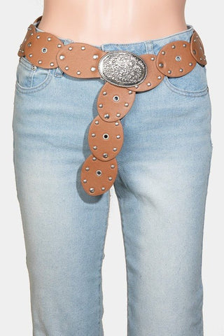 *Embossed Oval Disc Link Faux Leather Belt - 3 COLORS! - Simply Me Boutique