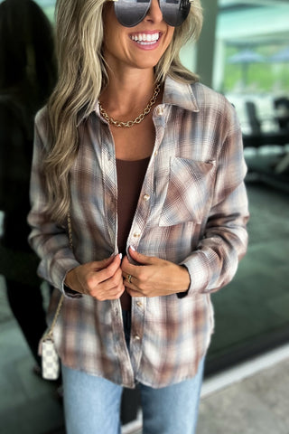 Everyday Neutral Plaid Button Up Top - Simply Me Boutique