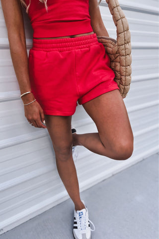 Fast Lane Red Fleece Shorts - Simply Me Boutique