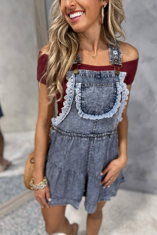 Free Spirit Short Denim Romper - Simply Me Boutique