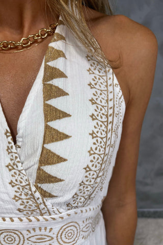 Golden Starlight White Halter Neck Dress - Simply Me Boutique