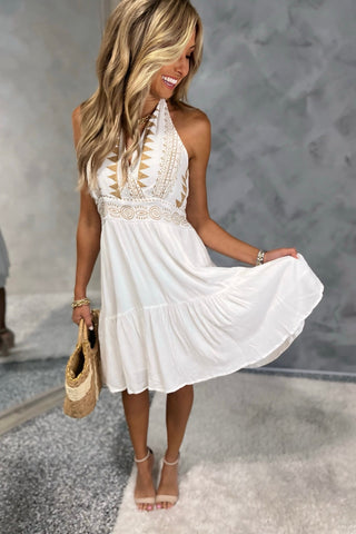 Golden Starlight White Halter Neck Dress - Simply Me Boutique