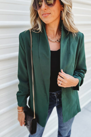 Hunter Green Power Move Ruched Blazer - Simply Me Boutique