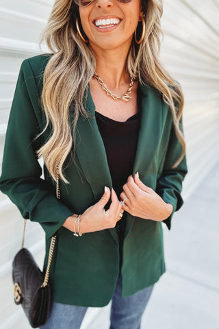Hunter Green Power Move Ruched Blazer - Simply Me Boutique