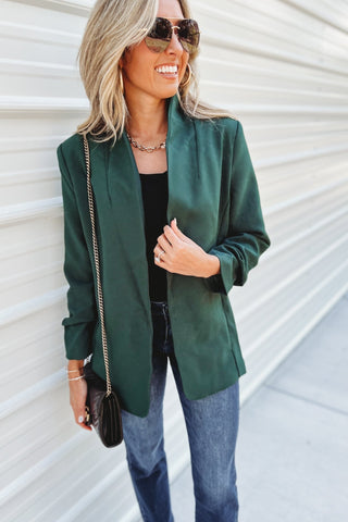 Hunter Green Power Move Ruched Blazer - Simply Me Boutique