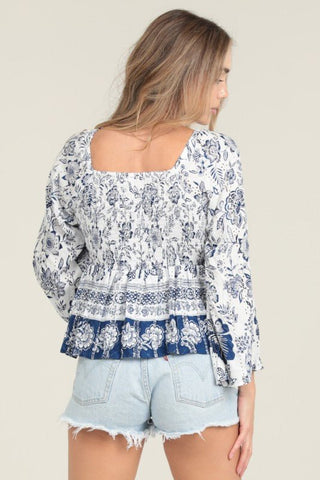 Indigo Muse Twist Front Bell Sleeve Top - Simply Me Boutique