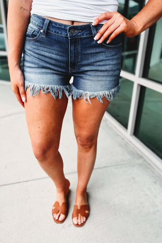 KANCAN Aria Mid Rise Frayed Hem Shorts - Simply Me Boutique