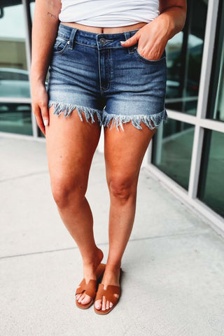 KANCAN Aria Mid Rise Frayed Hem Shorts - Simply Me Boutique