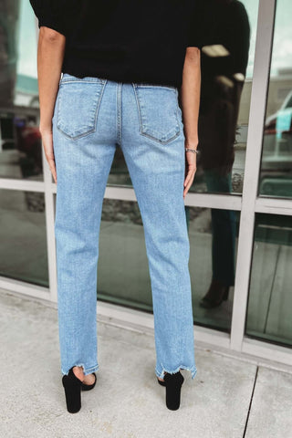 Kancan Bridget High Rise Straight Leg Sharkbite Hem Jeans - Simply Me Boutique