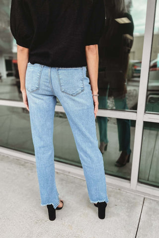 Kancan Bridget High Rise Straight Leg Sharkbite Hem Jeans - Simply Me Boutique