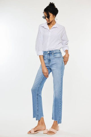Kancan Bridget High Rise Straight Leg Sharkbite Hem Jeans - Simply Me Boutique