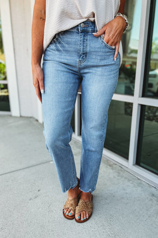 KANCAN Bridget High Rise Straight Leg Sharkbite Hem Jeans - Simply Me Boutique