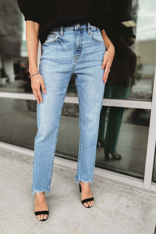 Kancan Bridget High Rise Straight Leg Sharkbite Hem Jeans - Simply Me Boutique