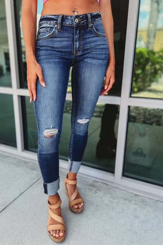 KanCan Distressed Skinny Fit Low Rise Raw Hem Jeans - Simply Me Boutique