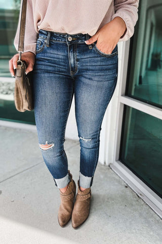 KanCan Distressed Skinny Fit Low Rise Raw Hem Jeans - Simply Me Boutique