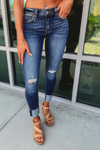 KanCan Distressed Skinny Fit Low Rise Raw Hem Jeans - Simply Me Boutique