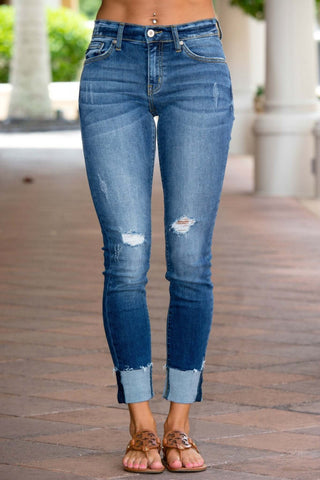 KanCan Distressed Skinny Fit Low Rise Raw Hem Jeans - Simply Me Boutique