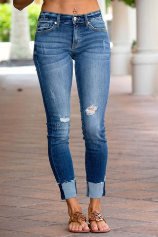KanCan Distressed Skinny Fit Low Rise Raw Hem Jeans - Simply Me Boutique